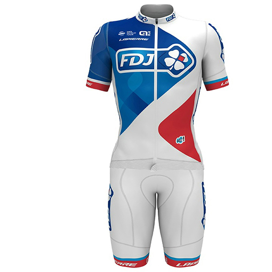 Abbigliamento FDJ 2017 Manica Corta e Pantaloncino Con Bretelle bianco - Clicca l'immagine per chiudere